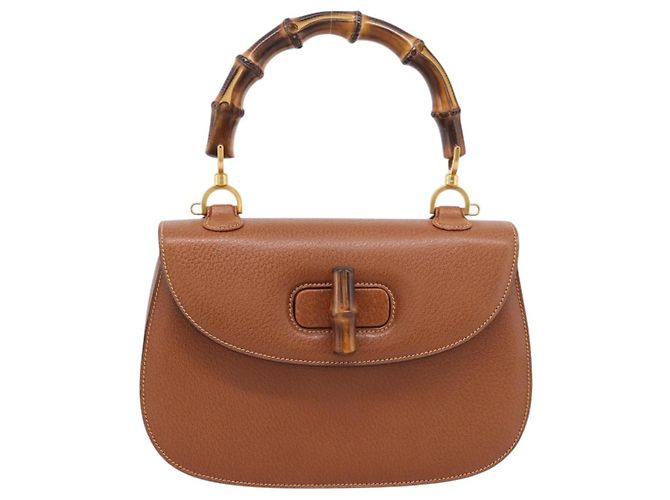 Borsa a Mano GUCCI Bamboo Pelle Marrone Oro 000 113 0633 Auth ep16515V D'oro - vista 13