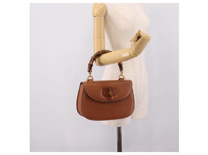 Borsa a Mano GUCCI Bamboo Pelle Marrone Oro 000 113 0633 Auth ep16515V D'oro - vista 24