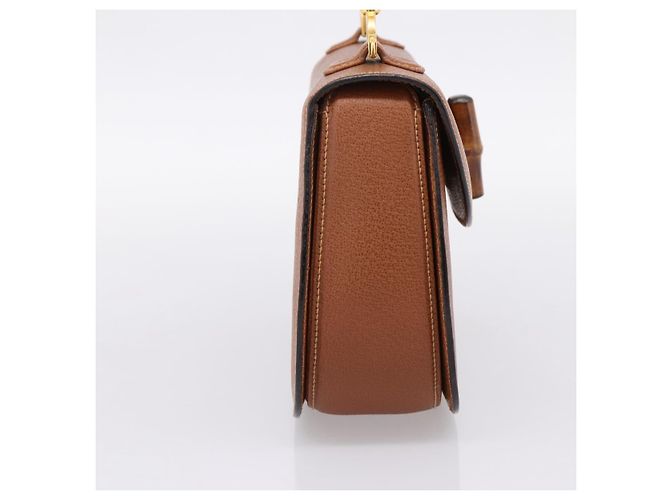 Borsa a Mano GUCCI Bamboo Pelle Marrone Oro 000 113 0633 Auth ep16515V D'oro - vista 3