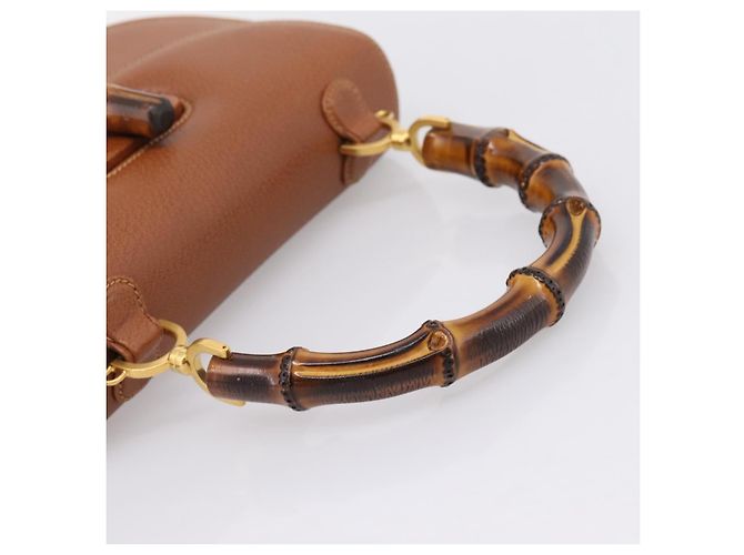 Borsa a Mano GUCCI Bamboo Pelle Marrone Oro 000 113 0633 Auth ep16515V D'oro - vista 7