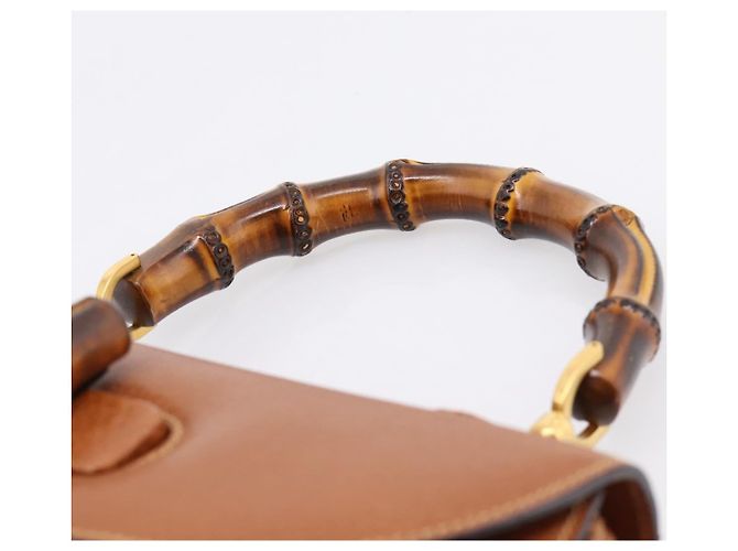 Borsa a Mano GUCCI Bamboo Pelle Marrone Oro 000 113 0633 Auth ep16515V D'oro - vista 8