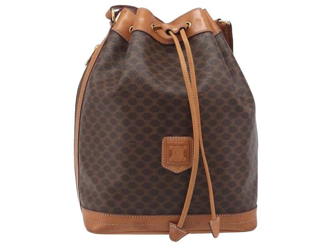 Céline Borsa a tracolla CELINE Macadam Canvas PVC Leather Brown Gold Auth 205298V Marrone D'oro - vista 13