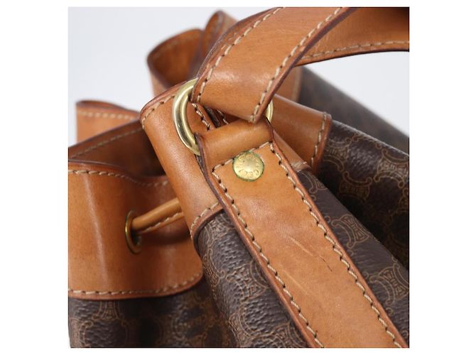 Céline Borsa a tracolla CELINE Macadam Canvas PVC Leather Brown Gold Auth 205298V Marrone D'oro - vista 19