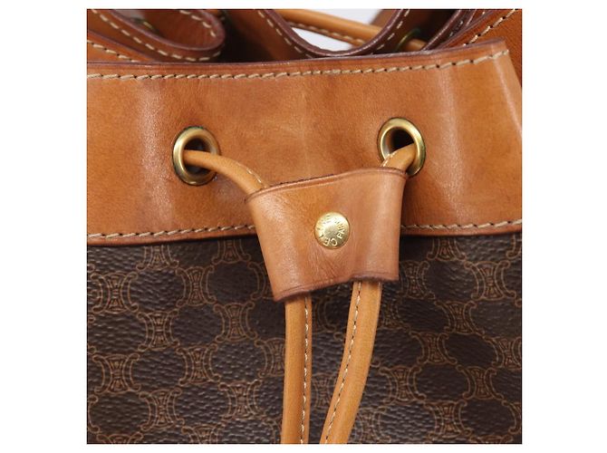 Céline Borsa a tracolla CELINE Macadam Canvas PVC Leather Brown Gold Auth 205298V Marrone D'oro - vista 20