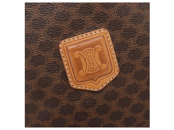 Céline Borsa a tracolla CELINE Macadam Canvas PVC Leather Brown Gold Auth 205298V Marrone D'oro - vista 21