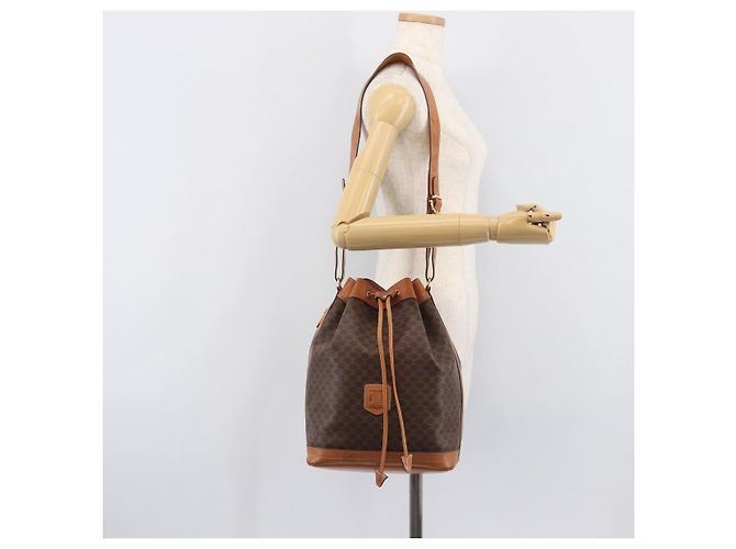 Céline Borsa a tracolla CELINE Macadam Canvas PVC Leather Brown Gold Auth 205298V Marrone D'oro - vista 27
