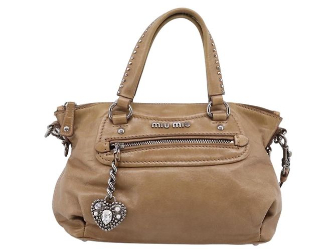 Bolso de mano Miu Miu de piel 2way Marrón Plata Auth 207616V Castaño - vista 13