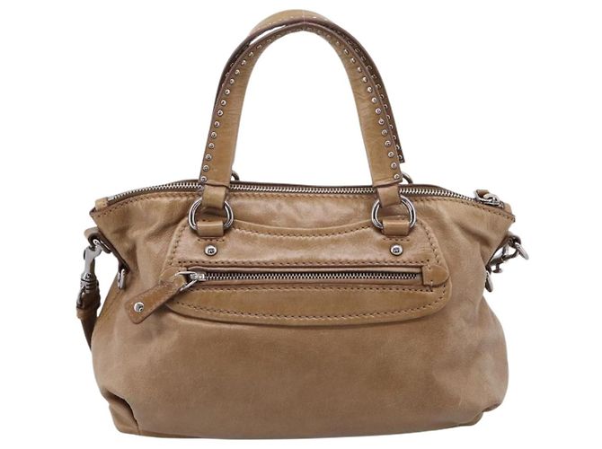 Bolso de mano Miu Miu de piel 2way Marrón Plata Auth 207616V Castaño - vista 2