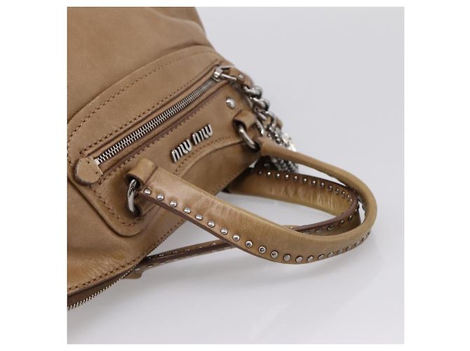 Bolso de mano Miu Miu de piel 2way Marrón Plata Auth 207616V Castaño - vista 7