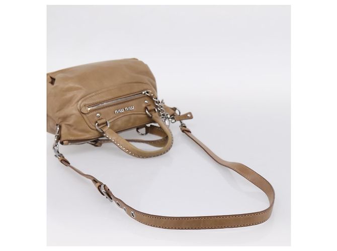 Bolso de mano Miu Miu de piel 2way Marrón Plata Auth 207616V Castaño - vista 9