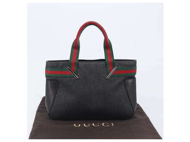GUCCI Web Sherry Line Handtasche Canvas Black Silver 73984 Auth 205458V Schwarz Silber - Ansicht 12