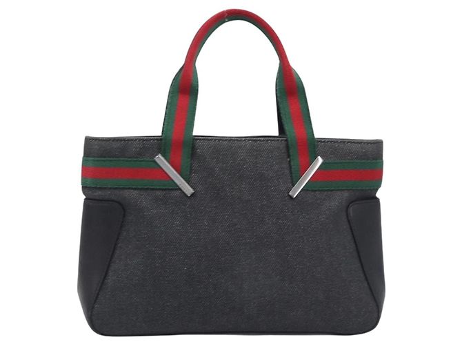 GUCCI Web Sherry Line Handtasche Canvas Black Silver 73984 Auth 205458V Schwarz Silber - Ansicht 13