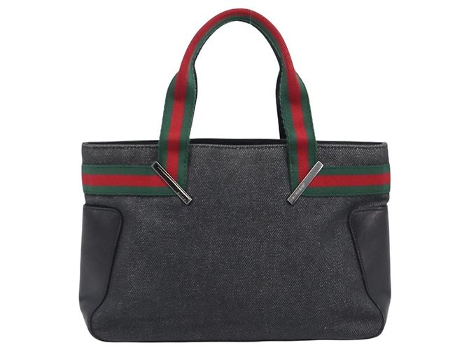 GUCCI Web Sherry Line Handtasche Canvas Black Silver 73984 Auth 205458V Schwarz Silber - Ansicht 2