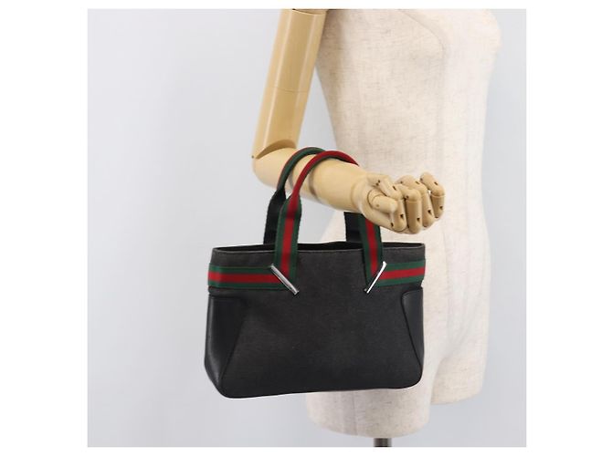 GUCCI Web Sherry Line Handtasche Canvas Black Silver 73984 Auth 205458V Schwarz Silber - Ansicht 24