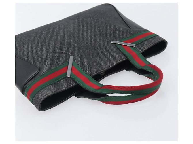 GUCCI Web Sherry Line Handtasche Canvas Black Silver 73984 Auth 205458V Schwarz Silber - Ansicht 6