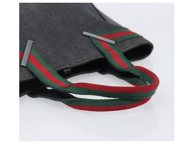 GUCCI Web Sherry Line Handtasche Canvas Black Silver 73984 Auth 205458V Schwarz Silber - Ansicht 7