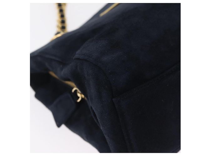 Borsa Tote a Tracolla con Catena PRADA Camoscio Navy Gold Auth 207632V D'oro Blu navy - vista 14
