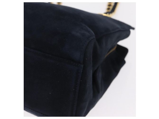 Borsa Tote a Tracolla con Catena PRADA Camoscio Navy Gold Auth 207632V D'oro Blu navy - vista 15