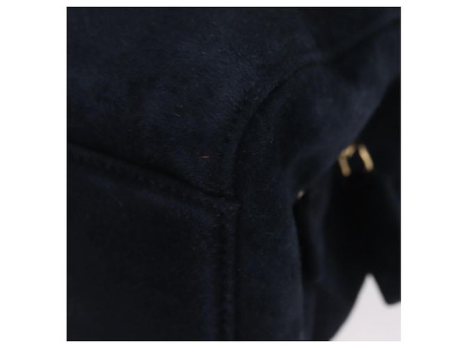 Borsa Tote a Tracolla con Catena PRADA Camoscio Navy Gold Auth 207632V D'oro Blu navy - vista 16