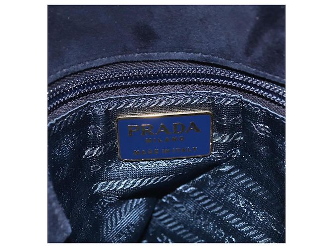 Borsa Tote a Tracolla con Catena PRADA Camoscio Navy Gold Auth 207632V D'oro Blu navy - vista 19