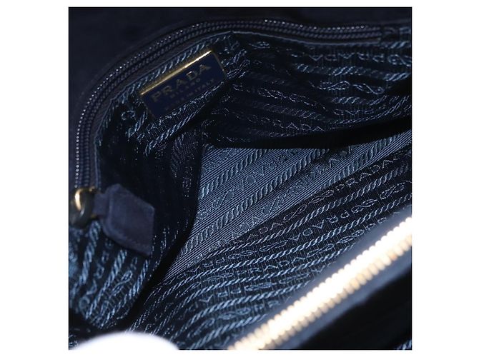 Borsa Tote a Tracolla con Catena PRADA Camoscio Navy Gold Auth 207632V D'oro Blu navy - vista 20