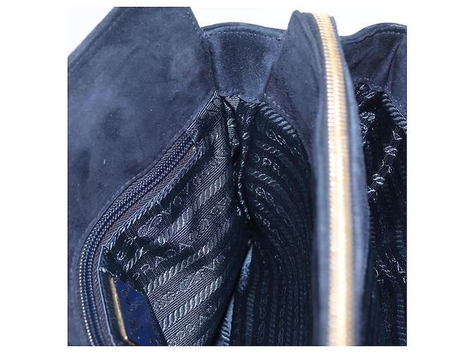 Borsa Tote a Tracolla con Catena PRADA Camoscio Navy Gold Auth 207632V D'oro Blu navy - vista 21