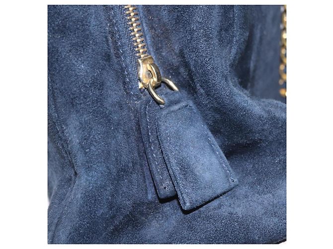 Borsa Tote a Tracolla con Catena PRADA Camoscio Navy Gold Auth 207632V D'oro Blu navy - vista 25