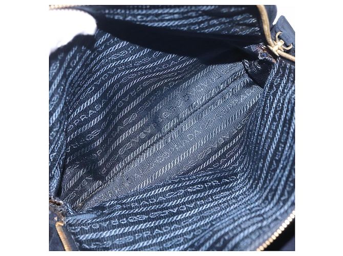 Borsa Tote a Tracolla con Catena PRADA Camoscio Navy Gold Auth 207632V D'oro Blu navy - vista 26