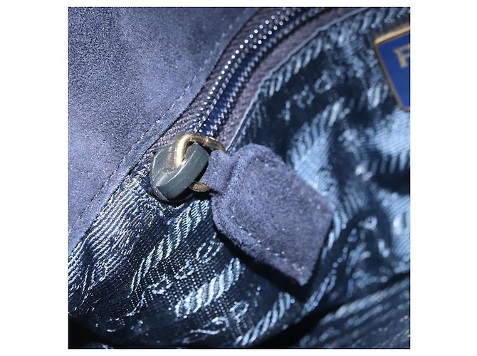 Borsa Tote a Tracolla con Catena PRADA Camoscio Navy Gold Auth 207632V D'oro Blu navy - vista 27