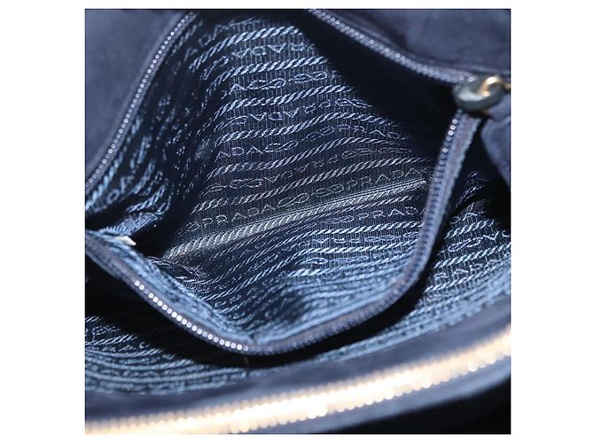 Borsa Tote a Tracolla con Catena PRADA Camoscio Navy Gold Auth 207632V D'oro Blu navy - vista 28