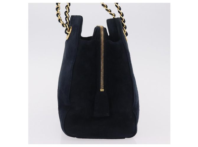 Borsa Tote a Tracolla con Catena PRADA Camoscio Navy Gold Auth 207632V D'oro Blu navy - vista 3