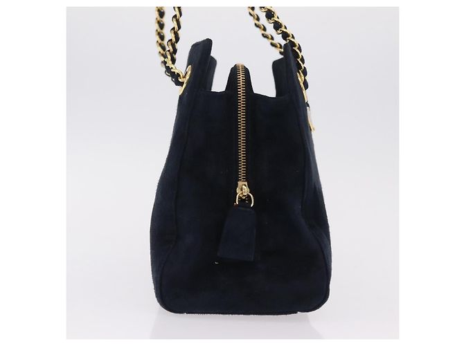 Borsa Tote a Tracolla con Catena PRADA Camoscio Navy Gold Auth 207632V D'oro Blu navy - vista 4