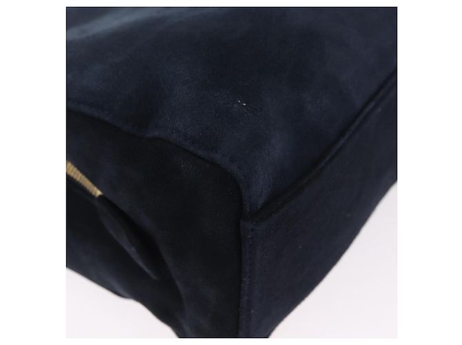 Borsa Tote a Tracolla con Catena PRADA Camoscio Navy Gold Auth 207632V D'oro Blu navy - vista 9