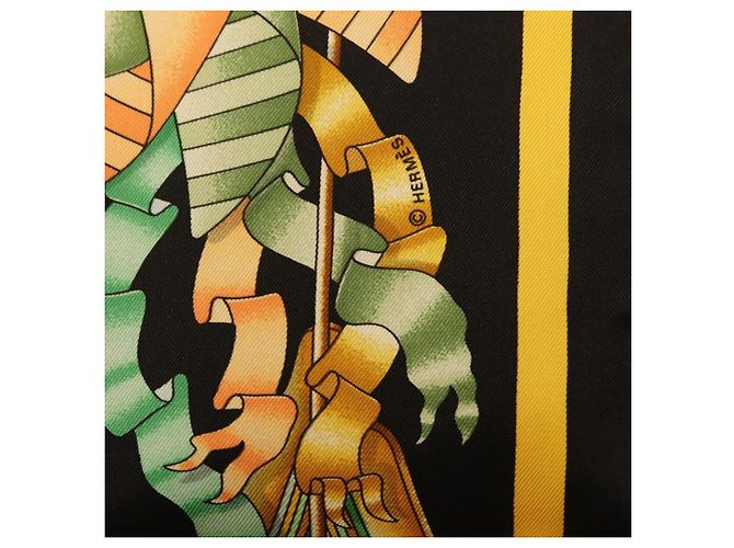 Hermès Pañuelo HERMES Carre 90 Seda Negro Amarillo Auth ki6865M - vista 12