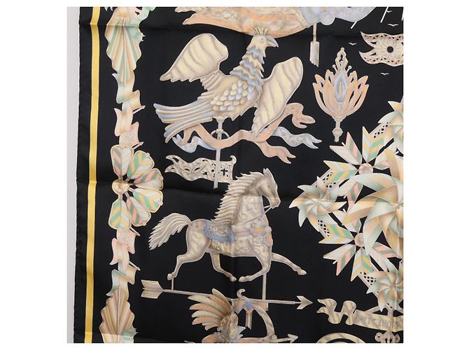 Hermès Pañuelo HERMES Carre 90 Seda Negro Amarillo Auth ki6865M - vista 17