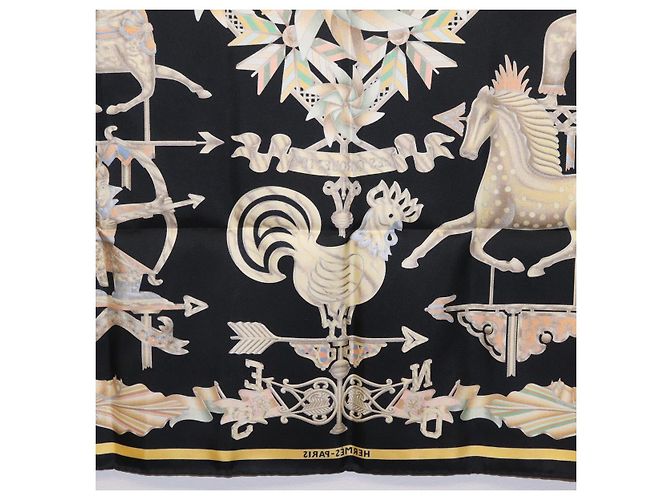 Hermès Pañuelo HERMES Carre 90 Seda Negro Amarillo Auth ki6865M - vista 21