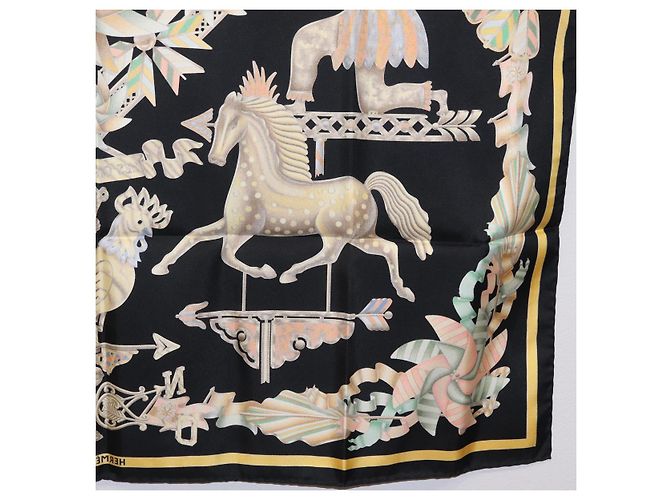 Hermès Pañuelo HERMES Carre 90 Seda Negro Amarillo Auth ki6865M - vista 22