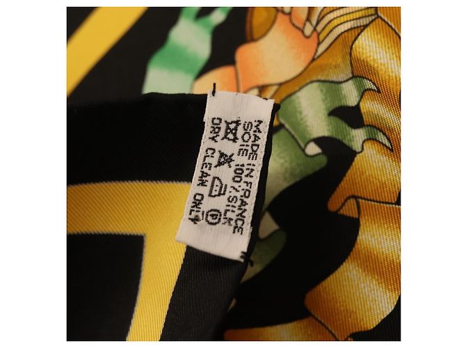 Hermès Pañuelo HERMES Carre 90 Seda Negro Amarillo Auth ki6865M - vista 23