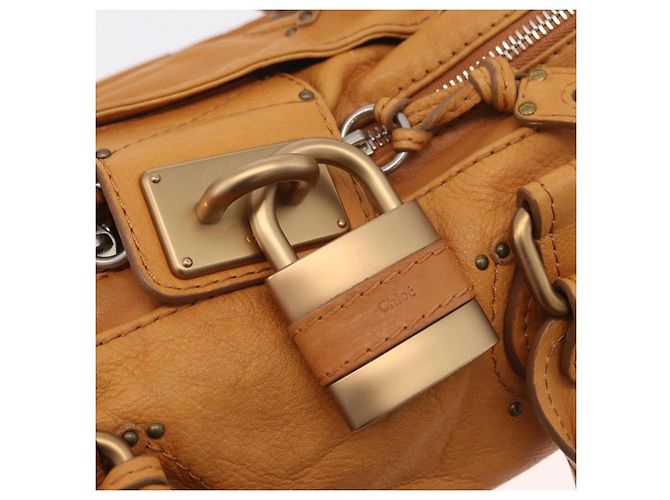 Chloé Bolsa de mão Chloe Paddington em couro marrom ouro prata Auth am12746V Dourado - vista 18