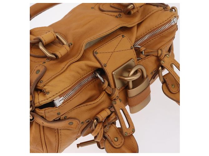 Chloé Bolsa de mão Chloe Paddington em couro marrom ouro prata Auth am12746V Dourado - vista 6