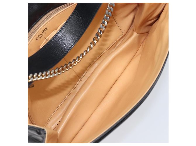 Céline Bolsa de Ombro com Corrente CELINE Couro Preto Ouro Auth 205176 Dourado - vista 11