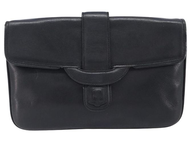 Céline Bolsa de Ombro com Corrente CELINE Couro Preto Ouro Auth 205176 Dourado - vista 13
