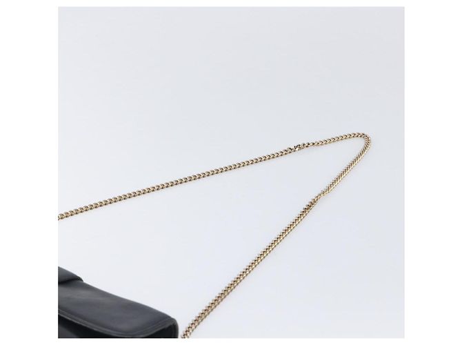 Céline Bolsa de Ombro com Corrente CELINE Couro Preto Ouro Auth 205176 Dourado - vista 14