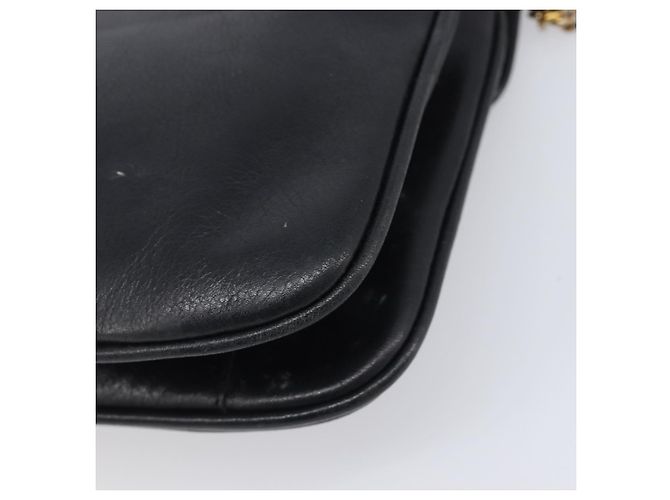 Céline Bolsa de Ombro com Corrente CELINE Couro Preto Ouro Auth 205176 Dourado - vista 16
