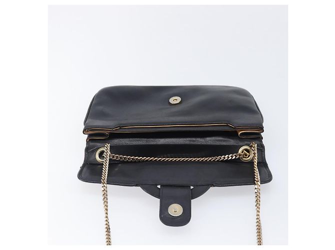 Céline Bolsa de Ombro com Corrente CELINE Couro Preto Ouro Auth 205176 Dourado - vista 19