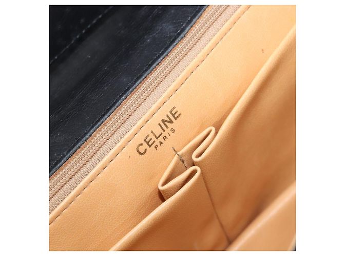 Céline Bolsa de Ombro com Corrente CELINE Couro Preto Ouro Auth 205176 Dourado - vista 20