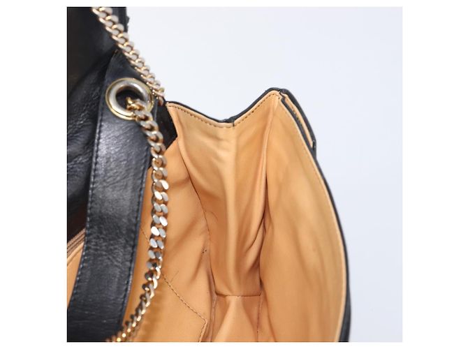 Céline Bolsa de Ombro com Corrente CELINE Couro Preto Ouro Auth 205176 Dourado - vista 21