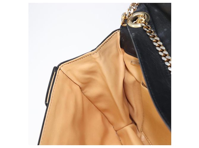Céline Bolsa de Ombro com Corrente CELINE Couro Preto Ouro Auth 205176 Dourado - vista 22