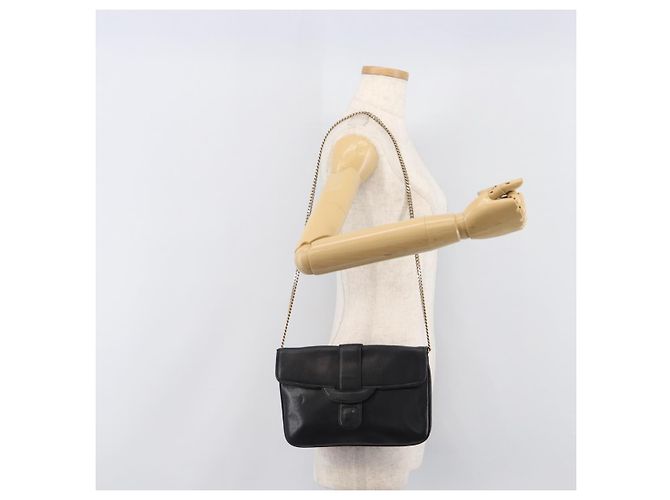 Céline Bolsa de Ombro com Corrente CELINE Couro Preto Ouro Auth 205176 Dourado - vista 26