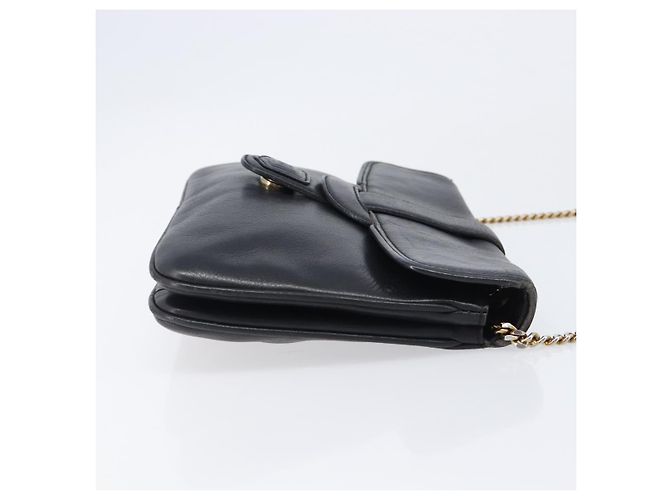 Céline Bolsa de Ombro com Corrente CELINE Couro Preto Ouro Auth 205176 Dourado - vista 3